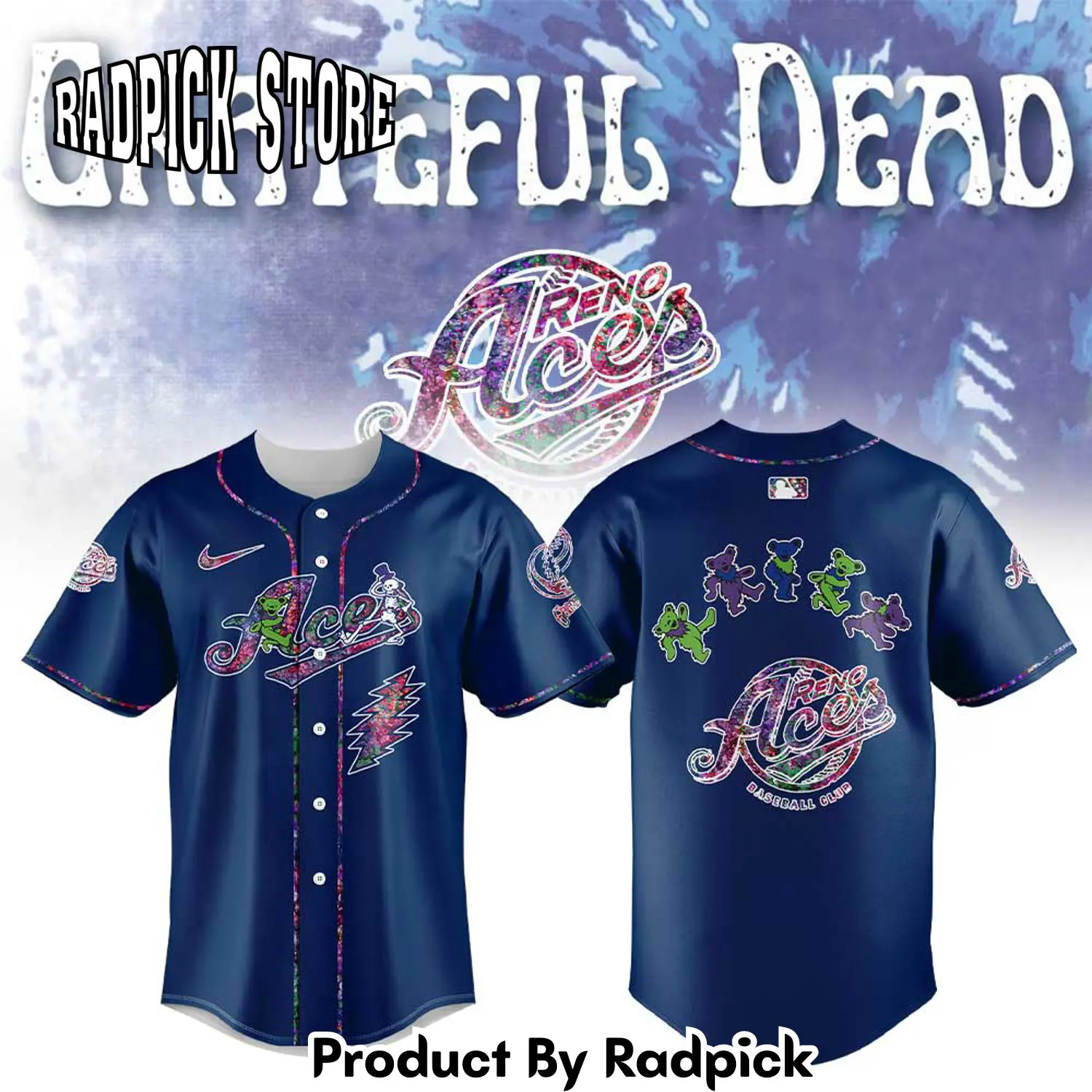 Radpick reno aces grateful dead night blue baseball jersey rp127202